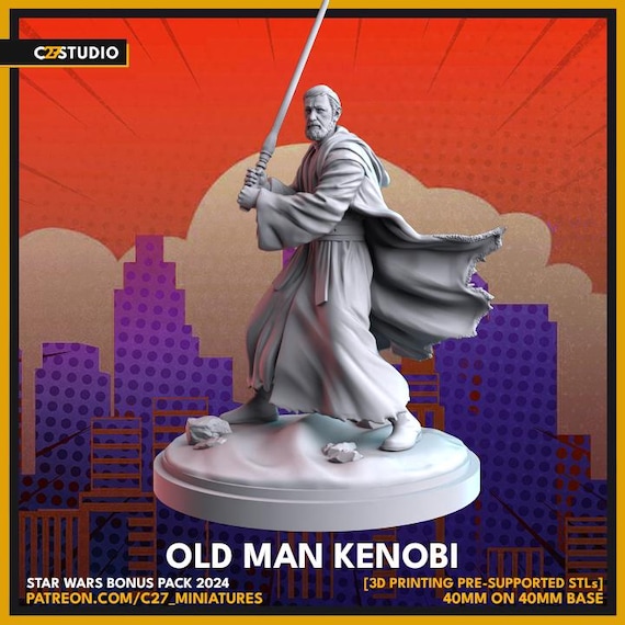 Obi Wan Kenobi, Hero, Star Wars RPG Resin Model Kit, 3D Printed, Highly detailed, By C27 miniatures Sculpts, Authorised Seller, 40mm-75mm