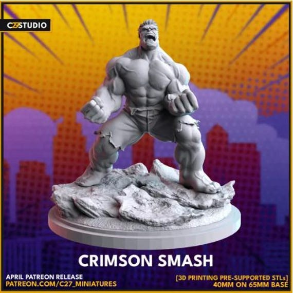 Red Hulk, Marvel RPG Resin Model Kit, 3D Printed, Highly detailed, By C27 miniatures Sculpts, 40mm or 75mm