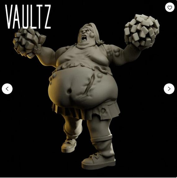 Fatty Cheerleader Zombie | HD Resin Print | Vaultz | Table Top | Apocalypse | Survival | Zona Alfa | Zombicide | 28mm or 32mm