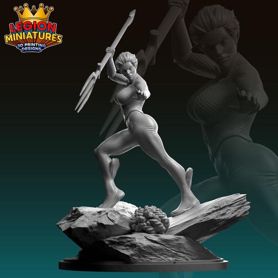 Aquawoman, DC RPG Resin 3D Printed, Legion Miniatures, Marvel Crisis Protocol, 35mm, 40mm, 75mm or 1/16th
