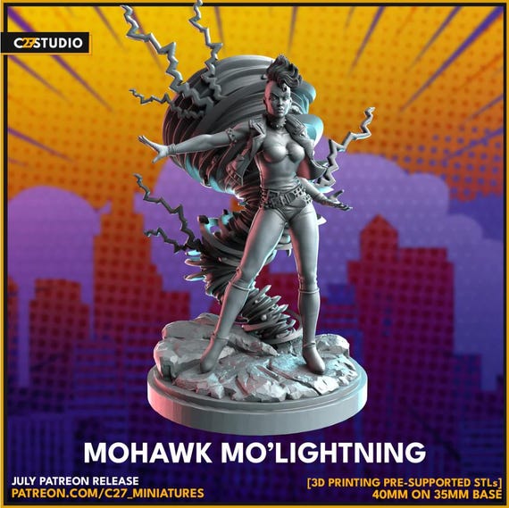 Mohawk Storm X-Men, Marvel RPG Resin Model Kit, 3D Printed, Highly detailed, By C27 miniatures Sculpts, 40mm or 70mm