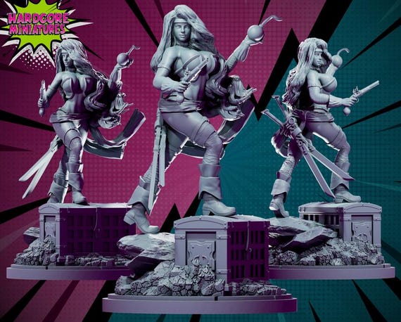 Red Monika, Image Comics, RPG Resin 3D Printed, Hardcore Miniatures, Marvel Crisis Protocol, 35mm, 40mm, 70mm or 1/16th