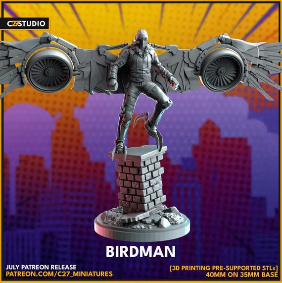 Vulture, Marvel RPG Resin Model Kit, 3D Printed, Highly detailed, By C27 miniatures Sculpts, 40mm or 70mm