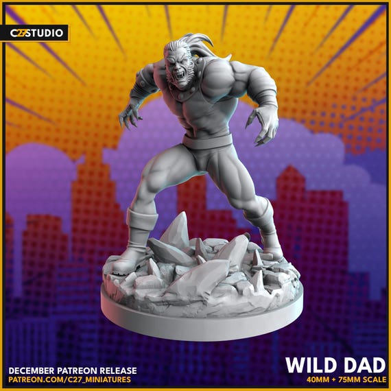 Sabretooth, Marvel, Hero, RPG Resin Model Kit, 3D Printed, Highly detailed, By C27 miniatures Sculpts, Authorised Seller, 40mm-75mm
