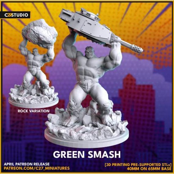 Hulk, Marvel RPG Resin Model Kit, 3D Printed, Highly detailed, By C27 miniatures Sculpts, 40mm or 75mm