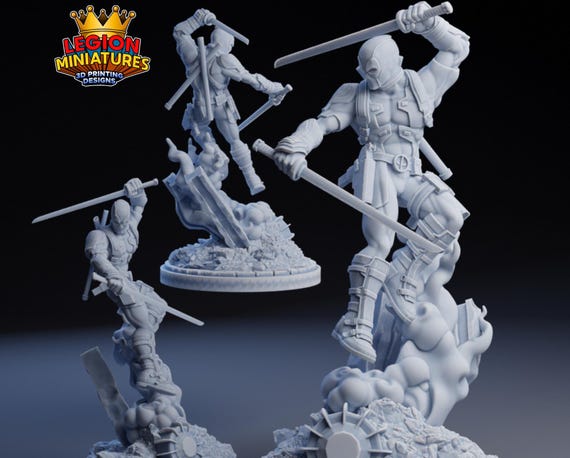 Deadpool, Marvel RPG Resin Model Kit, 3D Printed, Highly detailed, By Legion miniatures Sculpts, 40mm
