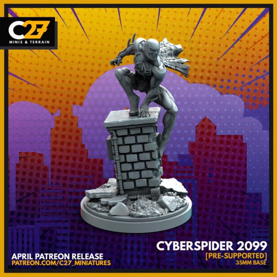 Spiderman 2099, Marvel, Hero, RPG Resin Model Kit, 3D Printed, Highly detailed, By C27 miniatures Sculpts, Crisis Protocol, 40mm-75mm