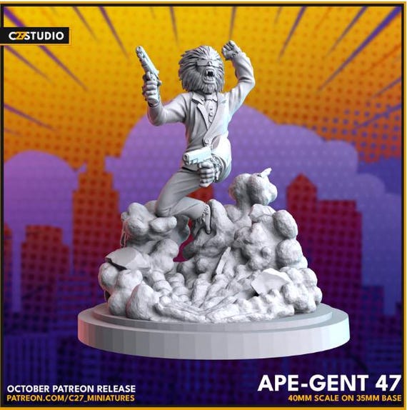 Hit-Monkey, Marvel RPG Resin Model Kit, 3D Printed, Highly detailed, By C27 miniatures Sculpts, 40mm or 70mm