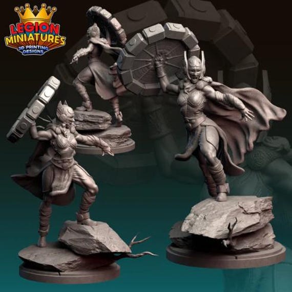 Mighty Thor Lady, Marvel, RPG Resin Model Kit, 3D Printed, Legion miniatures Sculpts, 40mm or 75mm, Marvel Crisis Protocol