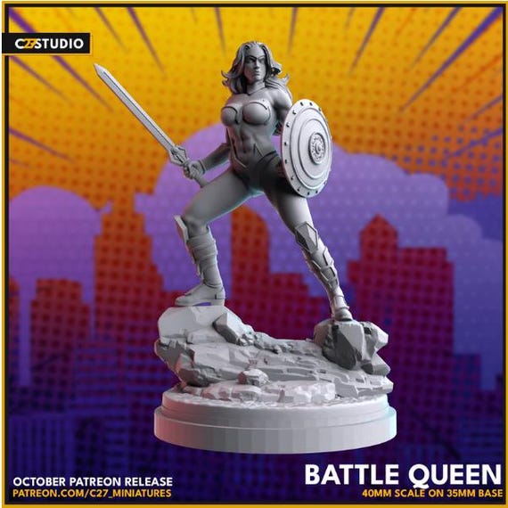 Battle Queen, Marvel RPG Resin Model Kit, 3D Printed, Highly detailed, By C27 miniatures Sculpts, 40mm or 70mm