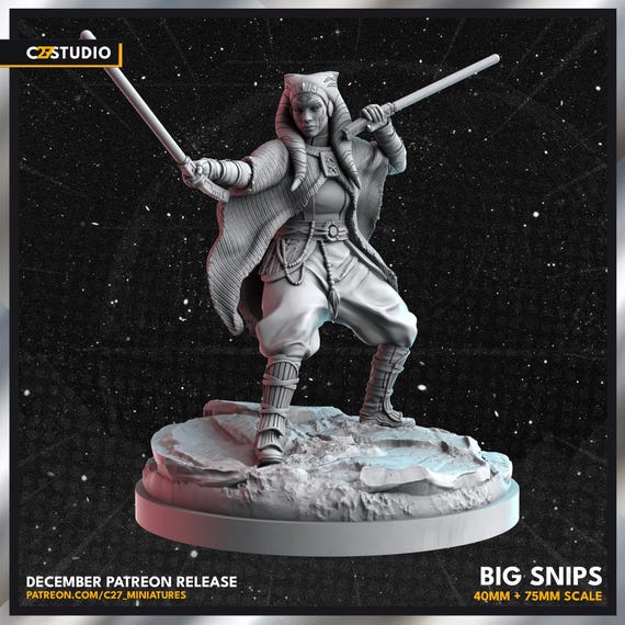 Ahsoka Tano, Hero, Star Wars RPG Resin Model Kit, 3D Printed, Highly detailed, By C27 miniatures Sculpts, Authorised Seller, 40mm-75mm