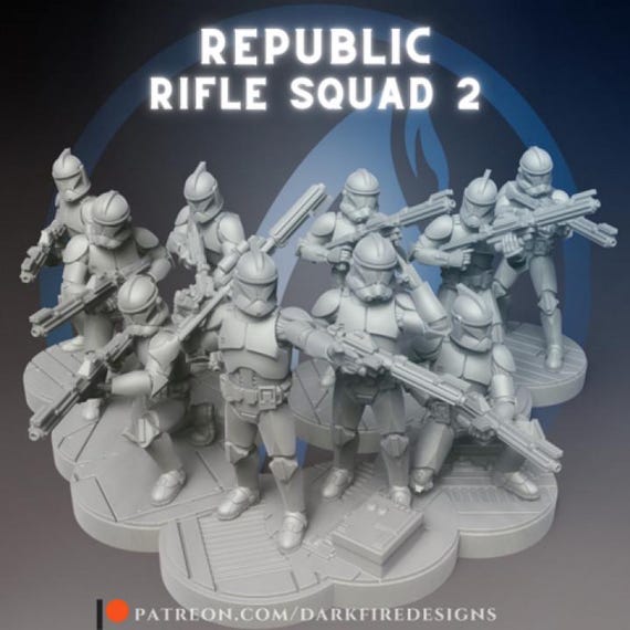 Republic Rifle Squad Full Set, Star Wars, RPG, 3D Printed, Highly detailed, By Dark Fire Designs miniatures Sculpts, Legion Scale