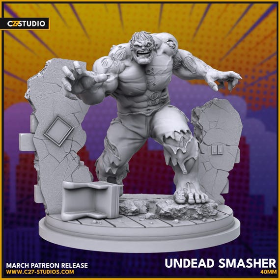 Zombie Hulk, Marvel RPG Resin Model Kit, 3D Printed, Highly detailed, By C27 miniatures Sculpts, 40mm or 75mm