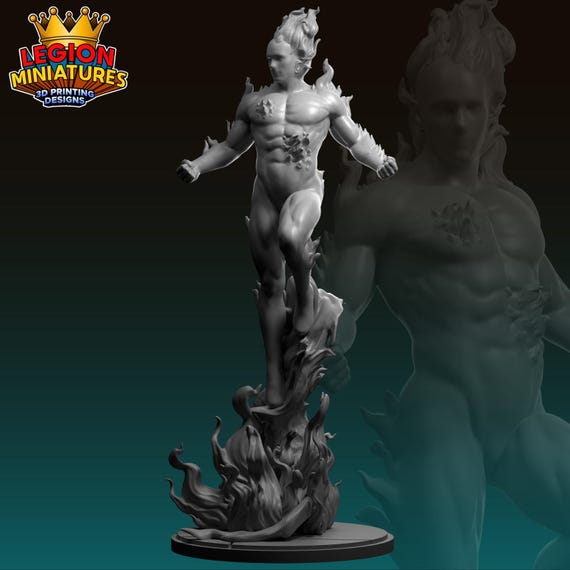Human Torch Fantastic 4 Marvel, Hero, RPG Resin Model Kit, 3D Printed, Highly detailed, By Legion miniatures Sculpts, 40mm-75mm
