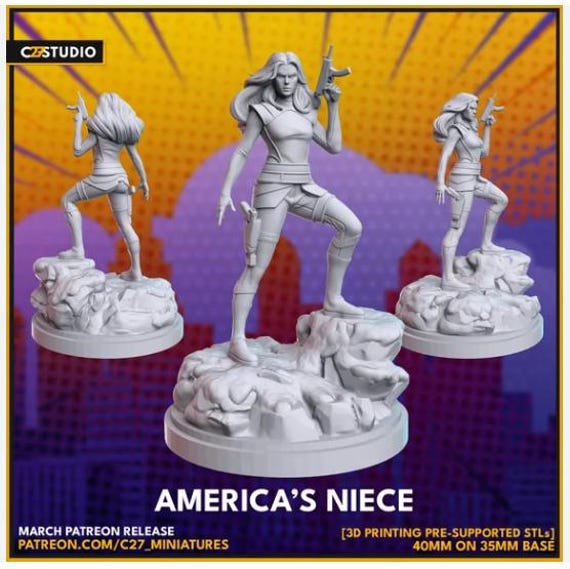 Sharon Carter, Marvel RPG Resin Model Kit, 3D Printed, Highly detailed, By C27 miniatures Sculpts, 40mm or 70mm