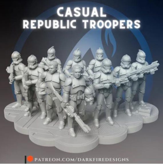 Casual Republic Troopers Full Set, Star Wars, RPG, 3D Printed, Highly detailed, By Dark Fire Designs miniatures Sculpts, Legion Scale