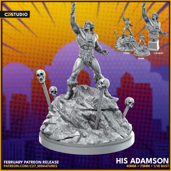 He-Man, Masters of the Universe, Hero, RPG Resin Model Kit, 3D Printed, Highly detailed, By C27 miniatures Sculpts, 40mm, 75mm, Bust