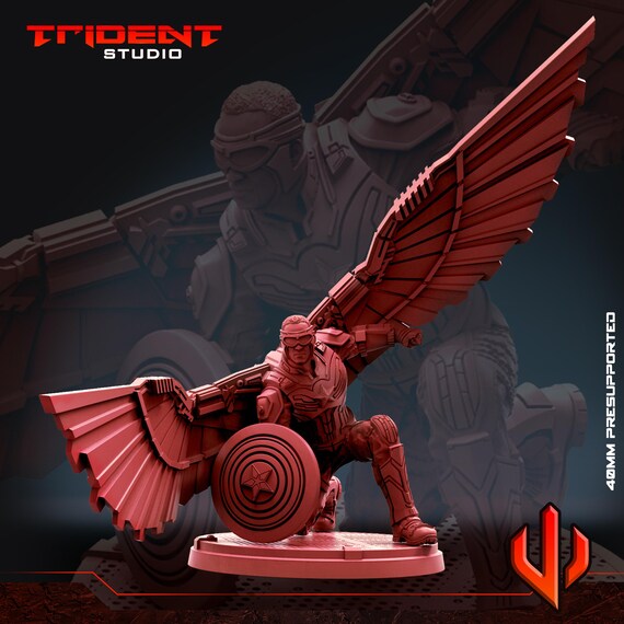 Falcon Captain America, Marvel RPG Resin Model Kit, 3D Printed, Highly detailed, By Trident Studios, Marvel Crisis Protocol, 40mm or 70mm
