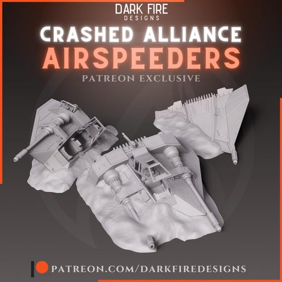 Crashed Alliance/Snow Speeder, Star Wars, RPG, 3D Printed, Highly detailed, By Dark Fire Designs miniatures Sculpts, Legion Scale
