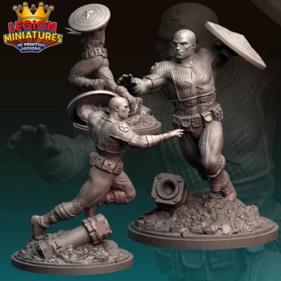 Ultimate Captain America, Marvel, RPG Resin Model Kit, 3D Printed, Legion miniatures Sculpts, 40mm or 75mm, Marvel Crisis Protocol