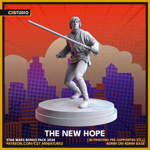Luke Skywalker, Hero, Star Wars RPG Resin Model Kit, 3D Printed, Highly detailed, By C27 miniatures Sculpts, Authorised Seller, 40mm-75mm