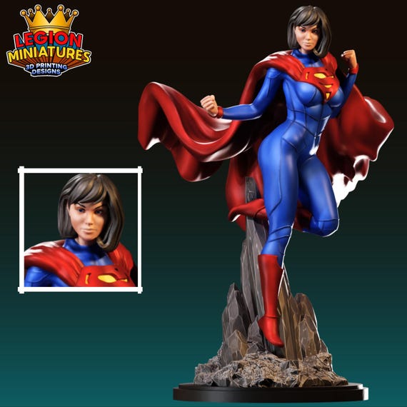 Superwoman, DC, RPG Resin Model Kit, 3D Printed, Highly detailed, By Legion miniatures Sculpts, 35mm, 40mm, 75mm or 1/16th