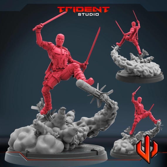 Deadpool, Marvel RPG Resin Model Kit, 3D Printed, By Trident Studios, Marvel Crisis Protocol, 40mm or 70mm