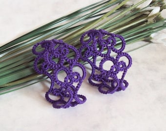 Gothic Heart Napkin Rings in Tatting - Dark Purple - Valencia - Set of Two