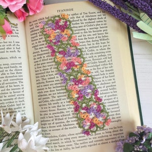 Floral Lace Bookmark Lilac, Purple, Peach and Yellow Tatted Lace Flower Bookmark Janessa Version 3 image 4
