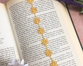 Handmade Lace Flower Bookmark in Tatting - Golden Yellow - Daisy - With or Without Tassel