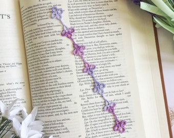 Lace Bookmark in Tatting - Ethereal Medieval Fantasy Inspired - White, Lilac, Purple - Emma