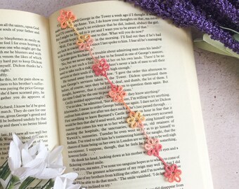 Lace Flower Bookmark in Tatting - Coral, Salmon Pink, Yellow - Daisy