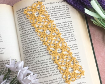 Tatted Lace Bookmark - Golden Yellow - Tudor Inspired - Janessa Version 5