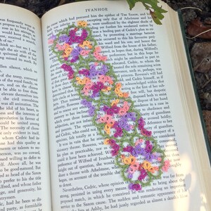 Floral Lace Bookmark Lilac, Purple, Peach and Yellow Tatted Lace Flower Bookmark Janessa Version 3 image 5