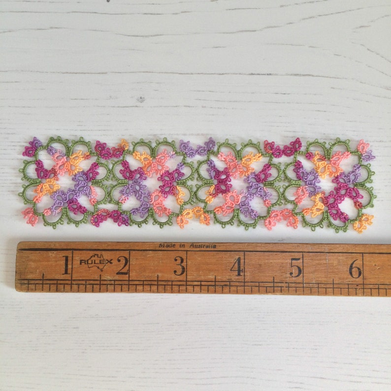 Floral Lace Bookmark Lilac, Purple, Peach and Yellow Tatted Lace Flower Bookmark Janessa Version 3 image 7