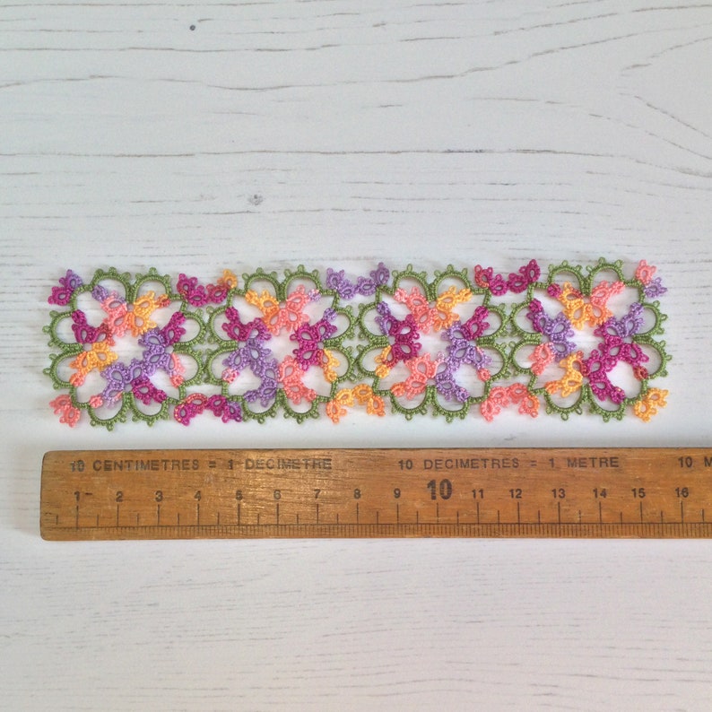 Floral Lace Bookmark Lilac, Purple, Peach and Yellow Tatted Lace Flower Bookmark Janessa Version 3 image 8