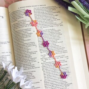 Gänseblümchen Lesezeichen in Tatted Lace - Fuchsie, Flieder, Pfirsich, Gelb - wunderlich - Gänseblümchen