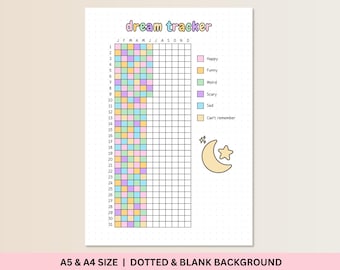 Dream Tracker Printable, Dream Log, Printable Journal Tracker, Bullet Journal Page, Year in Pixels, Sleep Tracker, Dream Journal Tracker