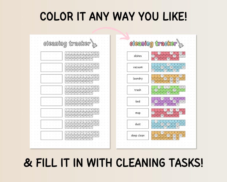 Cleaning Tracker Printable, Monthly Cleaning Tracker, Cleaning List ...