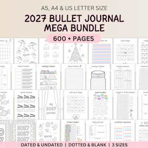 Zestaw Bullet Journal 2027 – ponad 500 stron do wydrukowania z funkcją śledzenia nawyków, nastroju i czytelnictwa (format A5, A4, format US Letter)