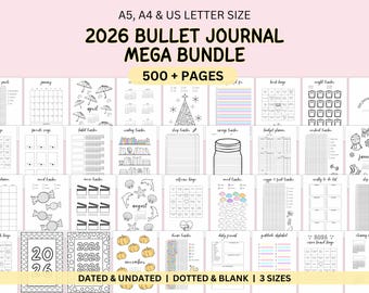 2026 Bullet Journal Bundle: 500+ Printable Planner Pages with Habit, Mood & Reading Tracker (A5 A4 US Letter)