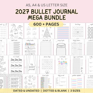 2027 Bullet Journal Bundle: 600+ Printable Planner Pages with Habit, Mood & Reading Tracker (A5 A4 US Letter)