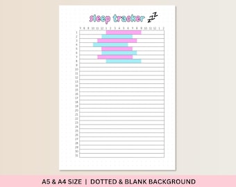 Monitor snu do druku, dziennik snu, miesięczny monitor nawyków snu, monitor dziennika do druku, strona Bullet Journal, planer zdrowia snu