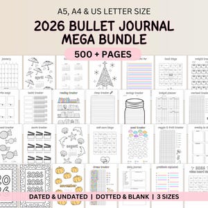 2026 Bullet Journal Bundle - 500+ Printable Planner Pages with Habit, Mood & Reading Tracker (A5 A4 US Letter) image 1
