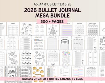 2026 Bullet Journal Bundle - 500+ Printable Planner Pages with Habit, Mood & Reading Tracker (A5 A4 US Letter)