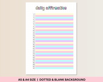 Daily Affirmation Page Printable, Positive Affirmation Page, Printable Bullet Journal Page, Gratitude Journal, Self Care Planner