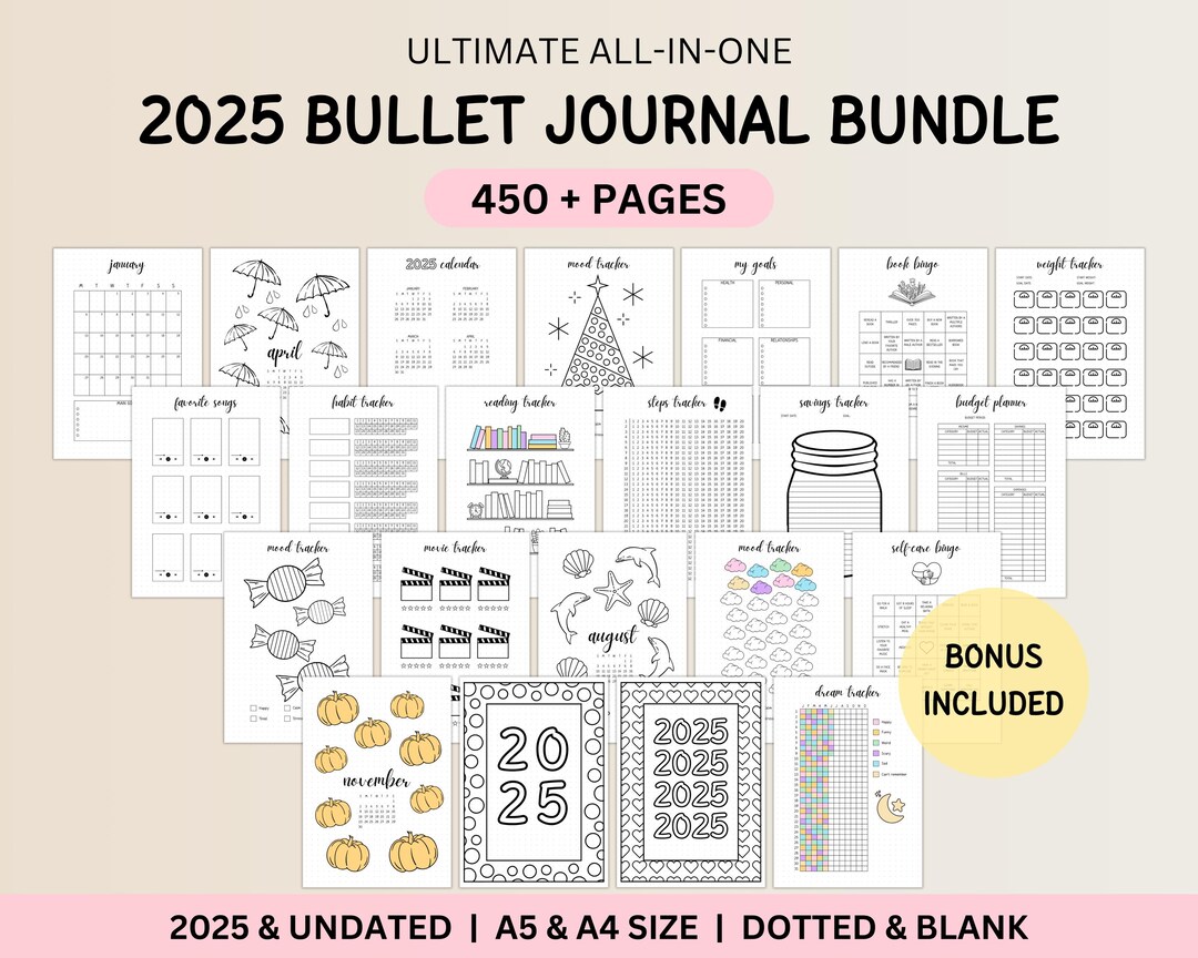2025 Bullet Journal Bundle, Printable Journal Pages, Habit Tracker ...