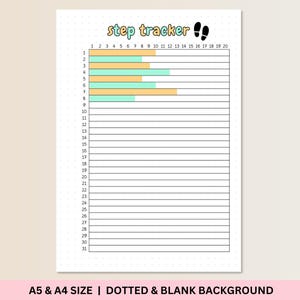 Step Tracker Printable, Daily Step Log, Fitness Tracker, Printable Journal Tracker, Bullet Journal Page, Fitness Planner, Health Tracker