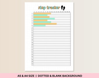 Step Tracker Printable, Daily Step Log, Fitness Tracker, Printable Journal Tracker, Bullet Journal Page, Fitness Planner, Health Tracker