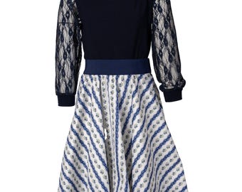 Girls' traditional shirt long-sleeved blue jersey lace
